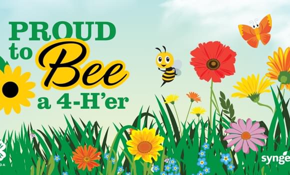 Flower and bee graphic with text "Proud to Bee a 4-H'er" and 4-H and Syngenta logo