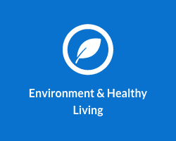 Icon of leaf over text that says “Environment and Healthy Living